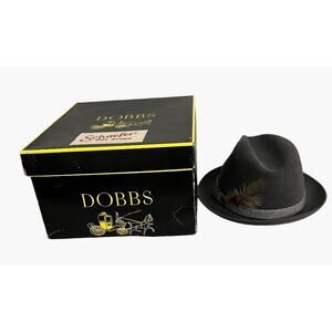 VTG Schaefer Dobbs Sz 7 3/8 Hat in Box Gray Genuine Fur Felt Fedora Wool Feather
